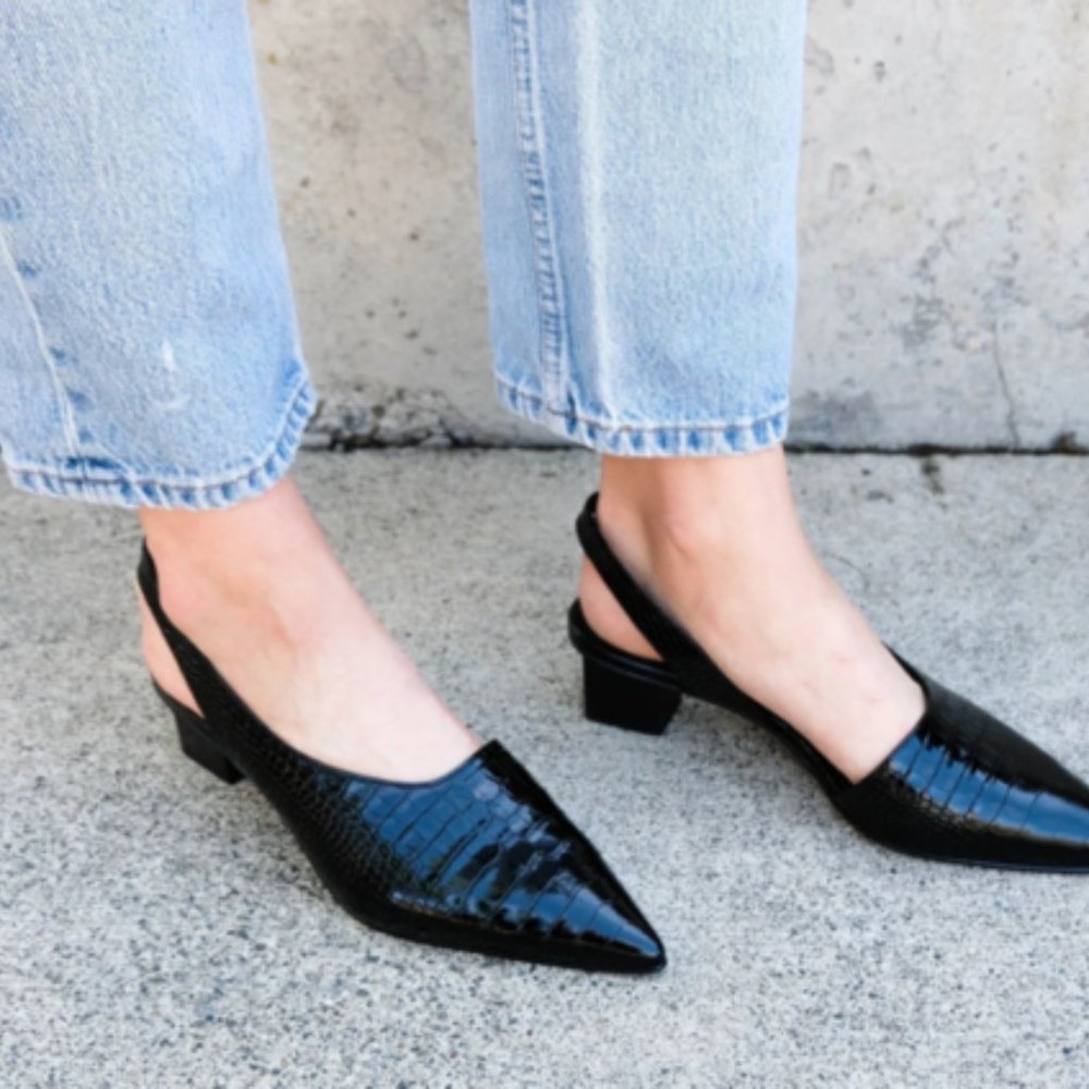 COPY - Freda Salvador Marigold slingback mid heel Black Embossed Croc - Sz 8 NE…